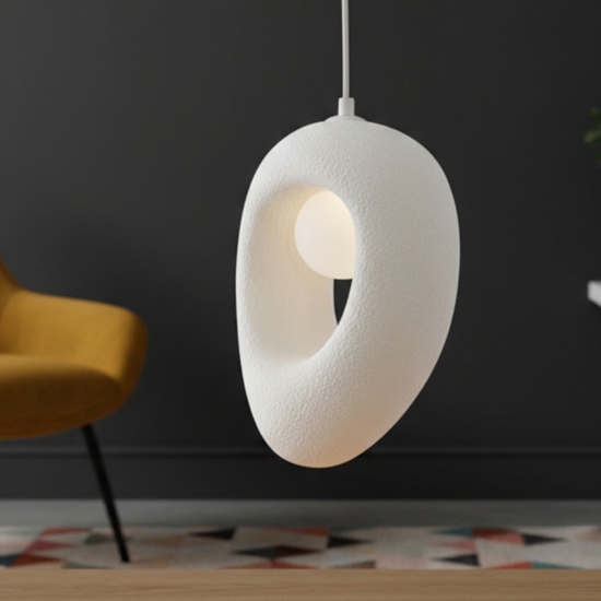 Lampada a sospensione design japandi resina bianca stile wabi sabi