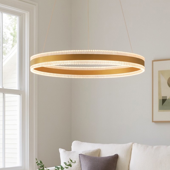 Lampadario moderno per salotto anello oro led 3000k dimmerabile