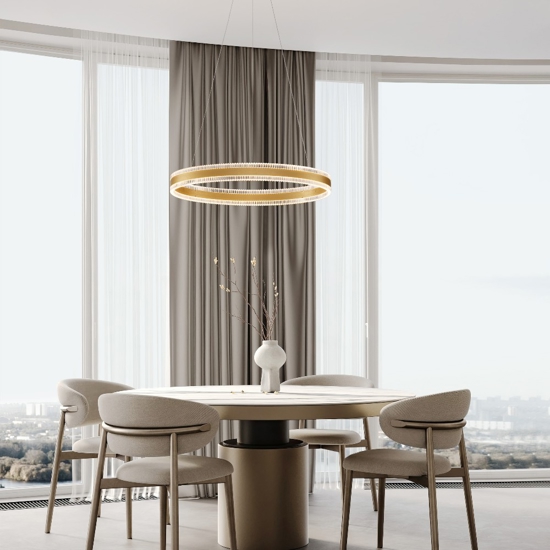 Lampadario moderno per salotto anello oro led 3000k dimmerabile