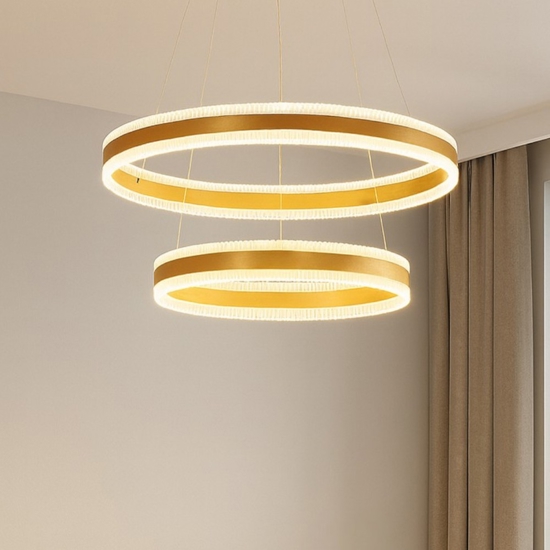 Lampadario moderno doppio anello oro led 3000k per salotto