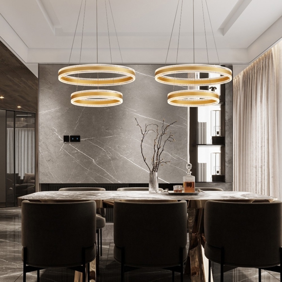 Lampadario moderno doppio anello oro led 3000k per salotto