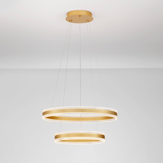 Lampadario moderno doppio anello oro led 3000k per salotto