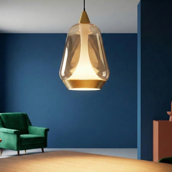 Lampada a sospensione in vetro design moderna led 3000k oro ottone
