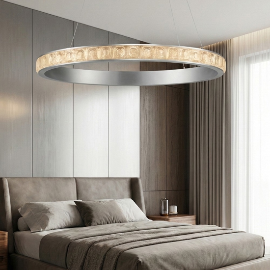 Lampadario per camera da letto 80cm argento con cristalli led 3000k