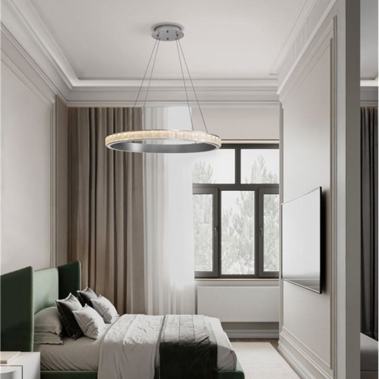 Lampadario per camera da letto 80cm argento con cristalli led 3000k