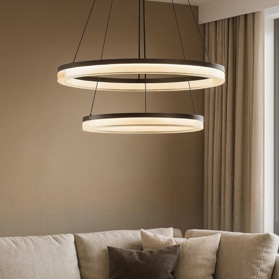 Lampadario moderno anelli nero per salotto led 3000k