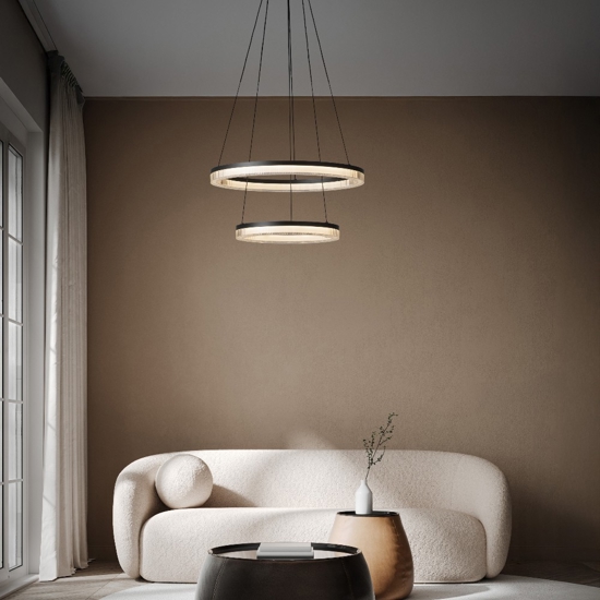 Lampadario moderno anelli nero per salotto led 3000k