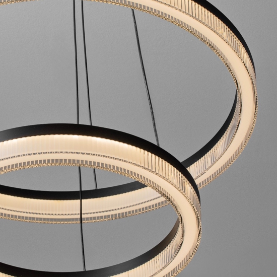 Lampadario moderno anelli nero per salotto led 3000k