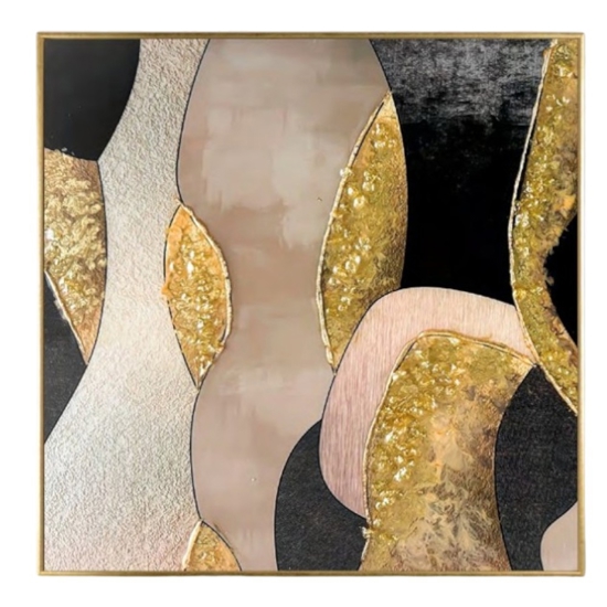 Quadro astratto moderno resina lucido cornice oro 90x90