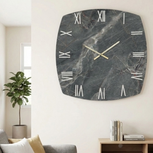 Grande orologio da parete 90cm design resina effetto marmo grigio