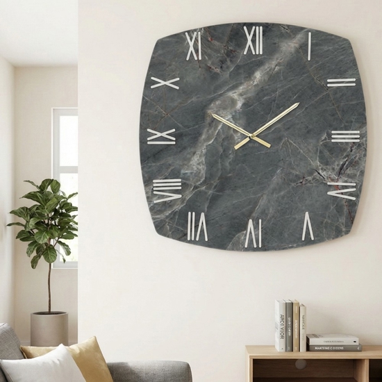 Grande orologio da parete 90cm design resina effetto marmo grigio