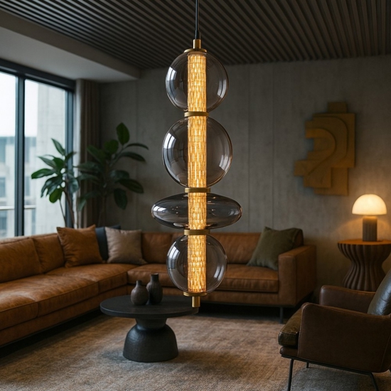 Lampadario per soggiorno oro sfere vetro fume design elegante
