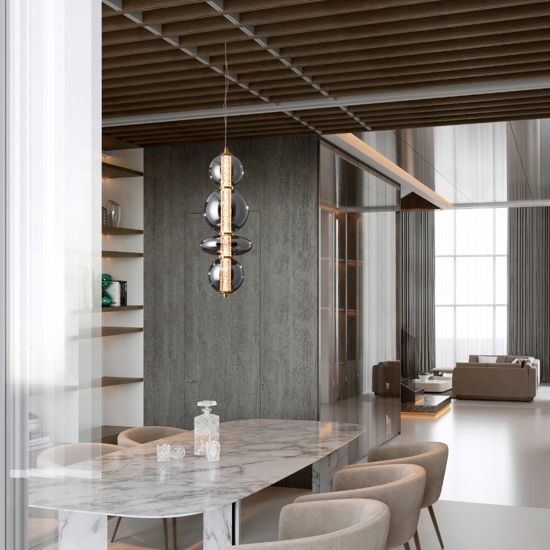 Lampadario per soggiorno oro sfere vetro fume design elegante