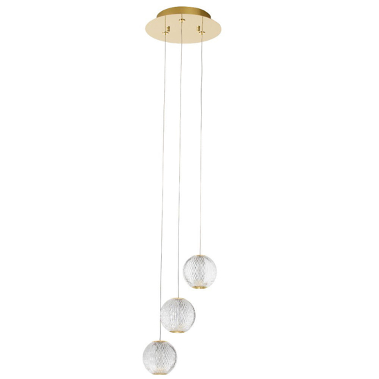 Lampadario a cascata 3 luci sfere trasparenti oro led 16w 3200k