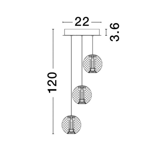 Lampadario a cascata 3 luci sfere trasparenti oro led 16w 3200k