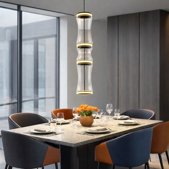 Lampadario moderno led tubolare nero vetro trasparente