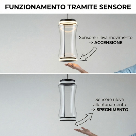 Lampadario moderno led tubolare nero vetro trasparente