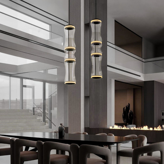 Lampadario moderno led tubolare nero vetro trasparente