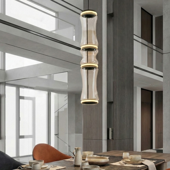 Lampadario moderno led tubolare nero vetro trasparente