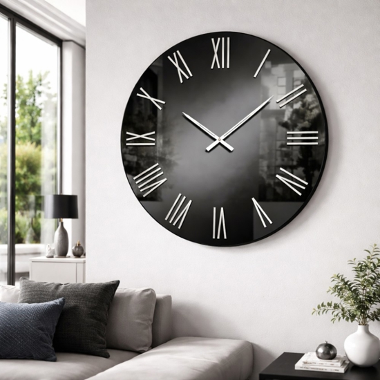 Orologio moderno 80cm in specchio fume' numeri romani foglia argento