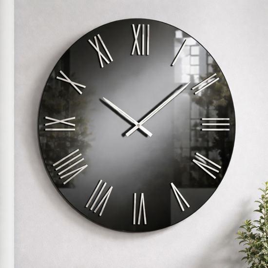 Orologio moderno 80cm in specchio fume' numeri romani foglia argento