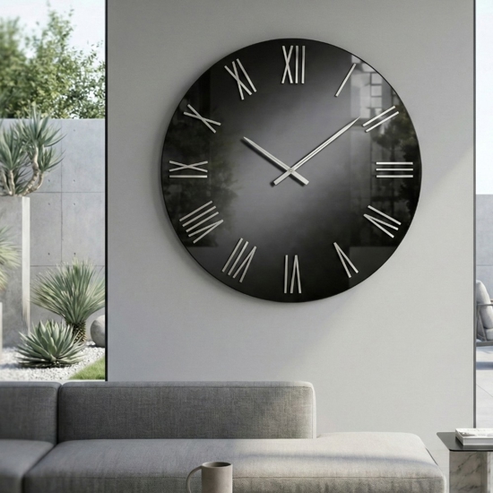 Orologio moderno 80cm in specchio fume' numeri romani foglia argento