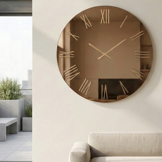 Grande orologio rotondo 100cm specchio bronzo numeri foglia oro