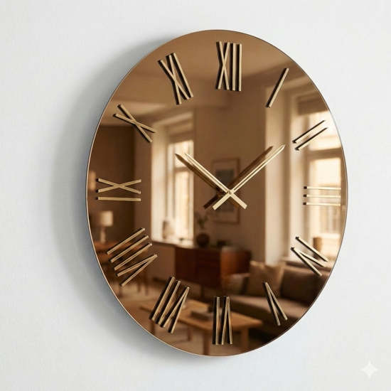 Orologio rotondo moderno 80cm specchio bronzo e numeri foglia oro