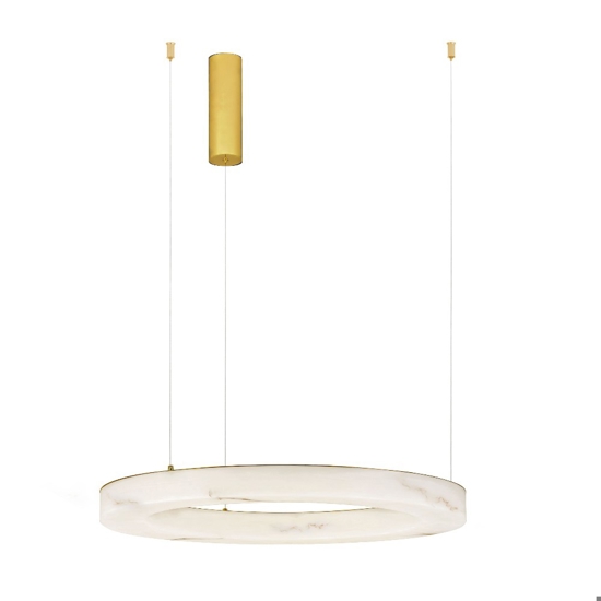 Lampadario anello pietra effetto alabastro parti oro per soggiorno