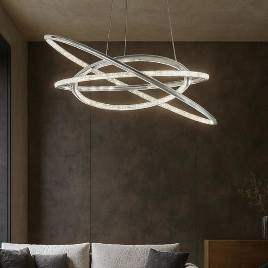 Lampadario contemporaneo led 3000k anelli con cristalli cromo