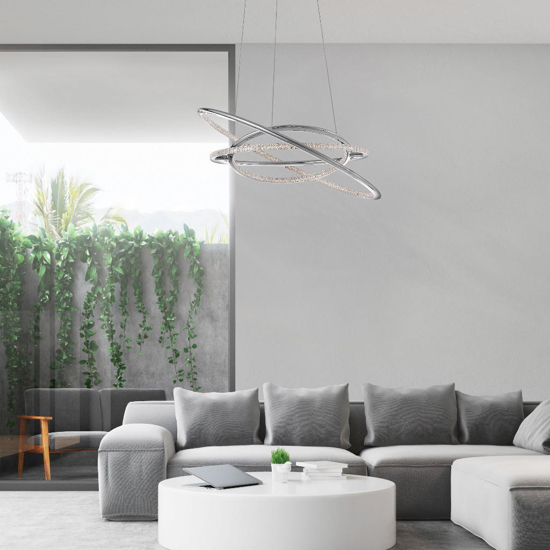 Lampadario contemporaneo led 3000k anelli con cristalli cromo