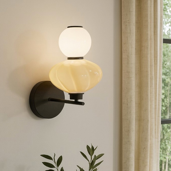 Applique da parete moderna ceramica beige vetro led 3000k