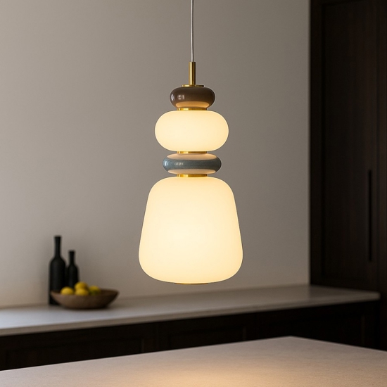 Lampada a sospensione per cucina moderna led 3000k vetro porcellana
