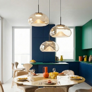 Lampadario moderno 3 vetri pendenti cognac fabas luce brena led 30w 4000k