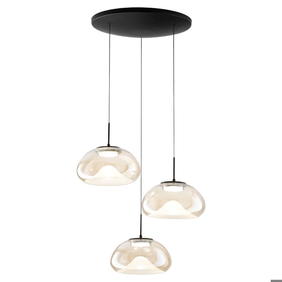 Lampadario moderno 3 vetri pendenti cognac fabas luce brena led 30w 4000k