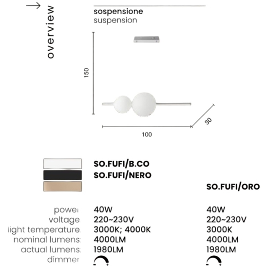 Lampadario moderno ondaluce so fufi nero led 4000k
