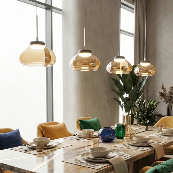 Lampadario vetri ambra pendenti per soggiorno moderno fabas luce arabella