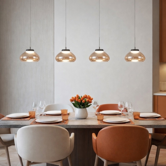 Lampadario vetri ambra pendenti per soggiorno moderno fabas luce arabella