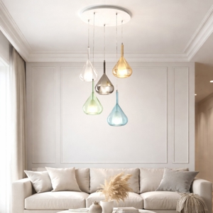 Lampadario per soggiorno moderno vetri multicolor fabas luce lila