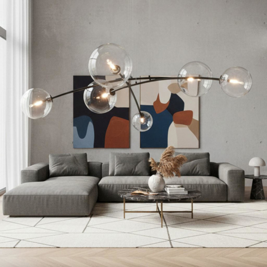 Maytoni lampadario moderno nero sei sfere vetro trasparente
