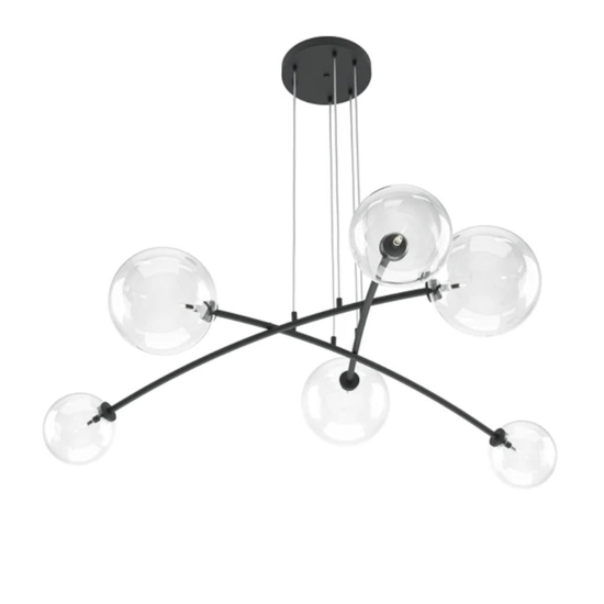 Maytoni lampadario moderno nero sei sfere vetro trasparente