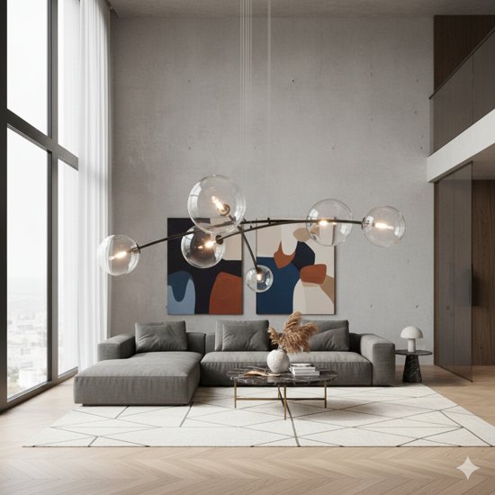 Maytoni lampadario moderno nero sei sfere vetro trasparente