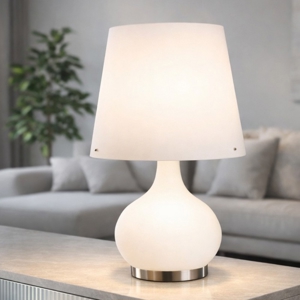 Lampada da tavolo cono vetro bianco moderna fabas luce ade