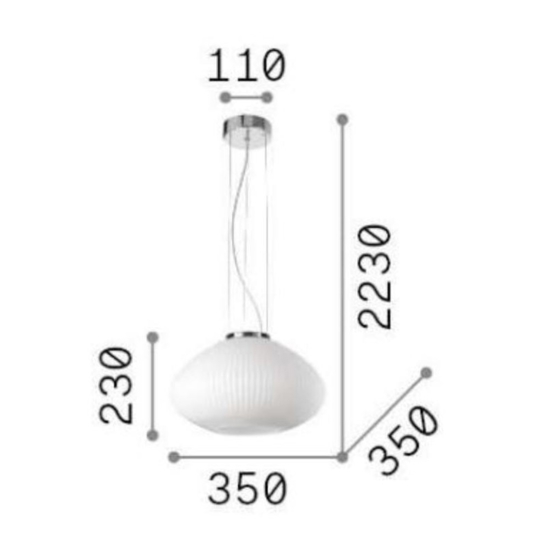 Ideal lux plisse sp1 d35 lampadario per camera da letto in vetro bianco