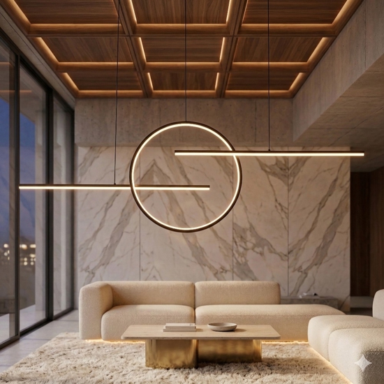 Lampadario a led 50w 3000k per soggiorno design moderno nero