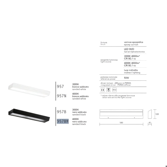 Isyluce applique nera 50w 3000k-4000k design moderno