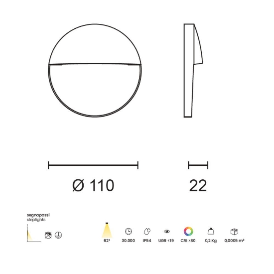 Ondaluce segnapasso led 3w 4000k rotondo antracite ip54