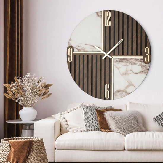 Orologio tondo grande 80cm legno resina beige da parete moderno >sospeso<