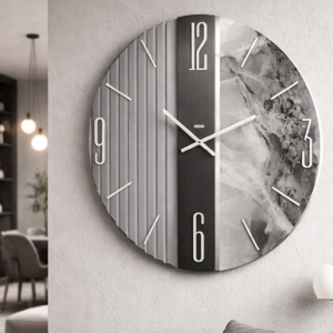 Orologio da parete design 80cm tondo resina effetto marmo grigio