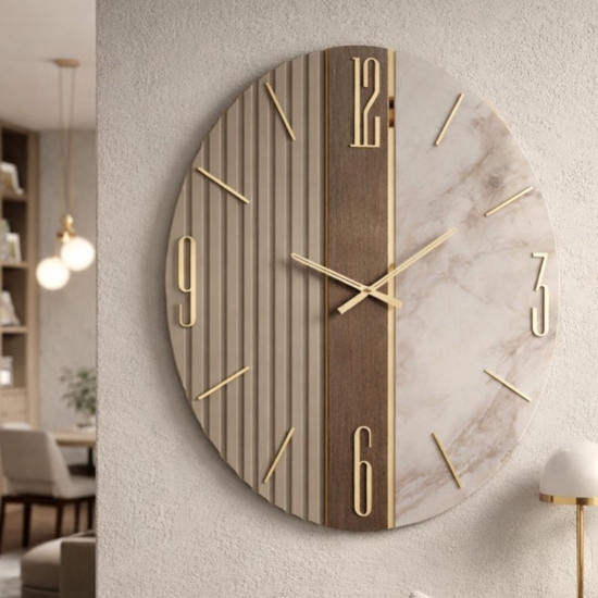 Orologio tondo design 80cm effetto marmo per soggiorno